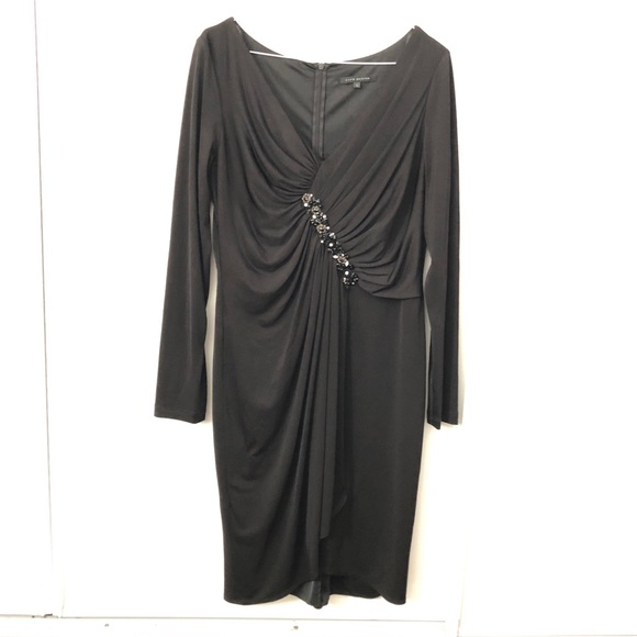 David Meister Long Sleeve Front Slit Dress with Beading on the Front - Picture 1 of 9